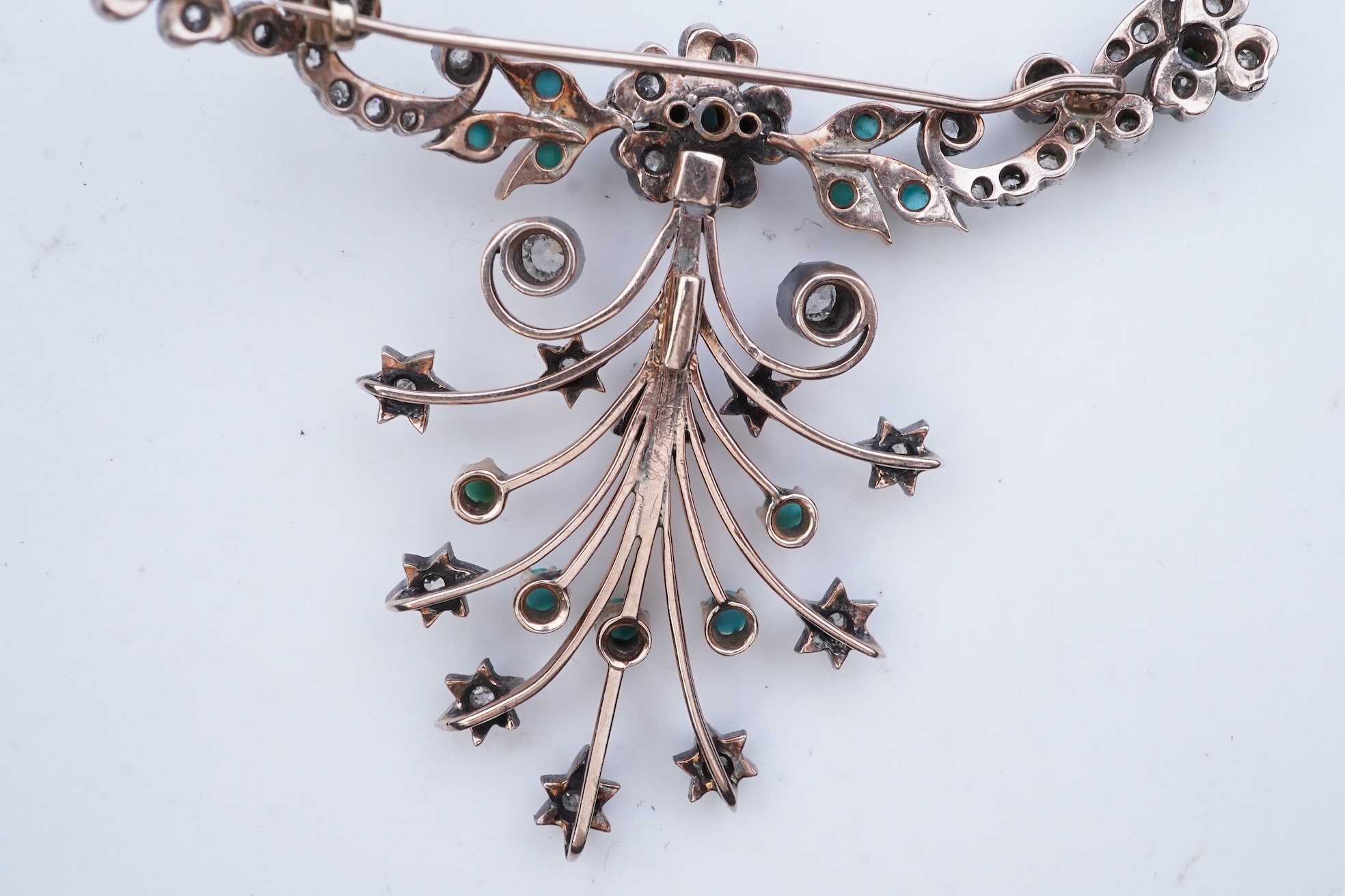 A Victorian turquoise and diamond brooch, 19th century composite